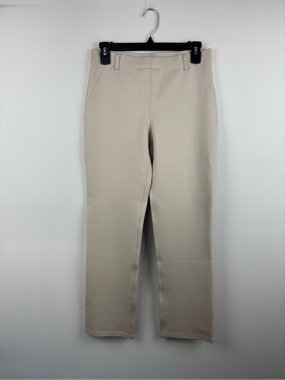 NWT Quince Sz S Petite Ecru Ultra-Stretch Ponte Straight Leg Pull On Pants
